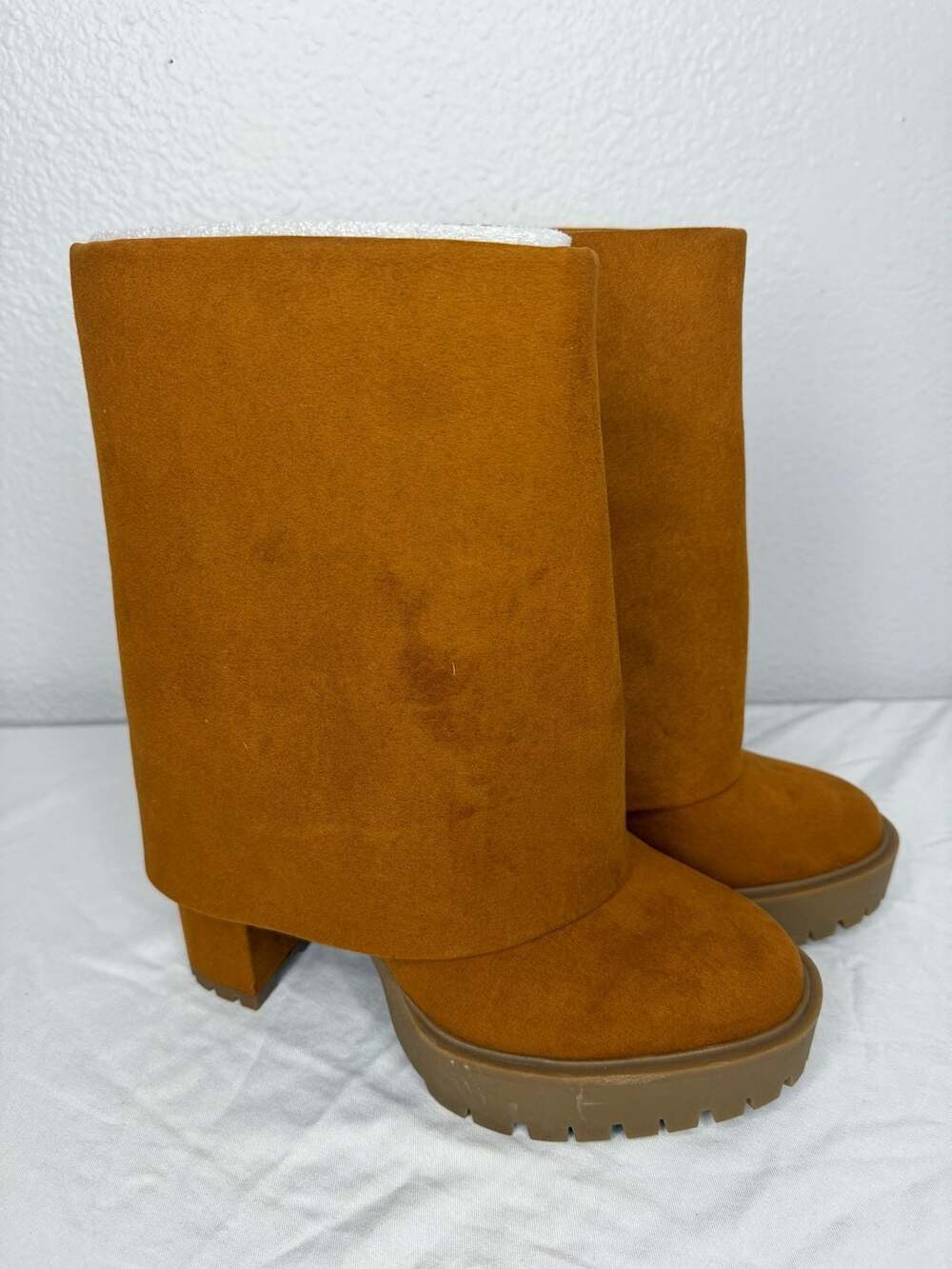 INC International Concepts Acelina Booties Size 6.5M Cognac Faux Suede